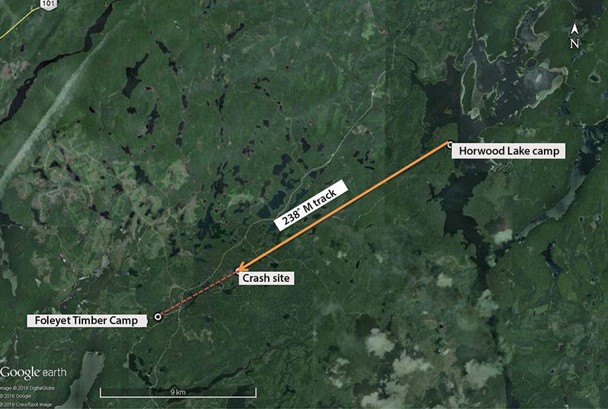 Map of the accident site along the direct route to the Foleyet Timber Camp