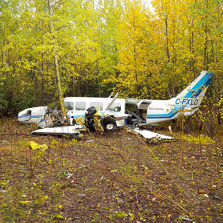Image of the wreckage of the Keystone Air Services Ltd. airplane in Thompson, Manitoba