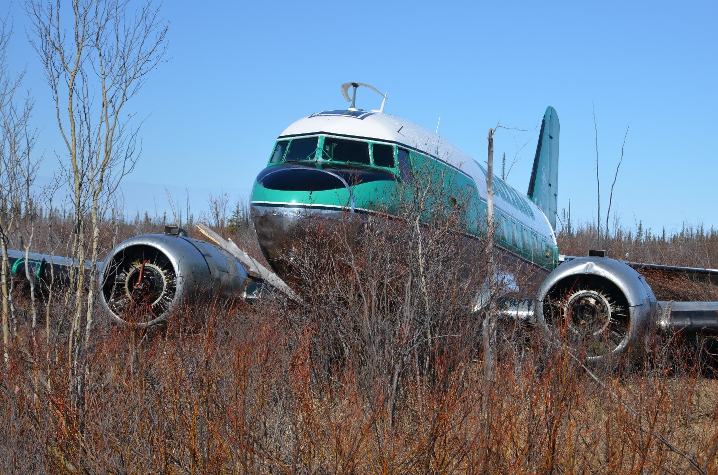 Frontal view of the aircraft outside of Hay River, NWT