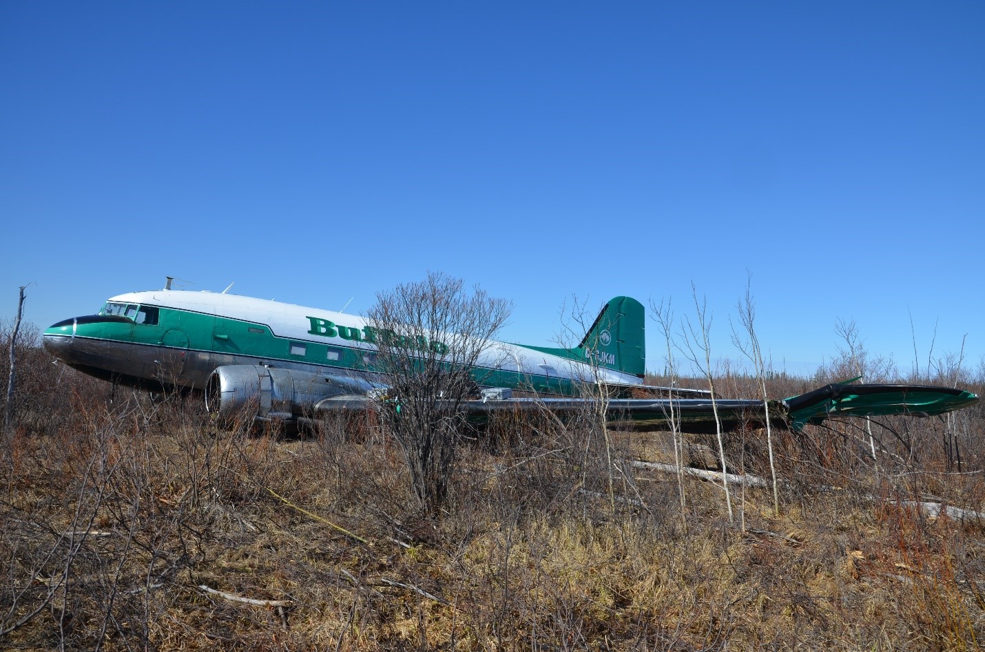 Side view of the aircraft outside of Hay River, NWT