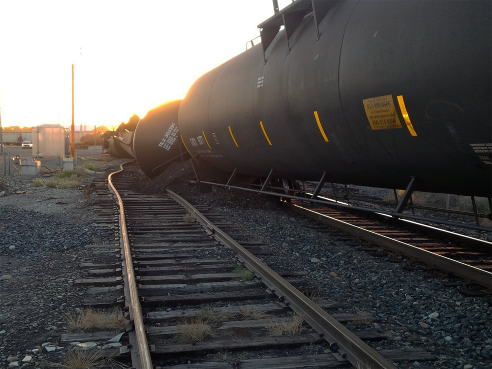 Rail tanker cars at the occurrence site