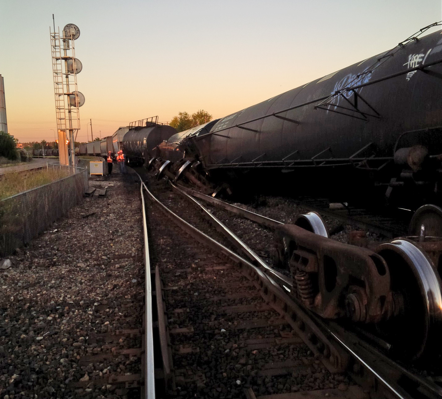 Another view of the rail tanker cars at the occurrence site