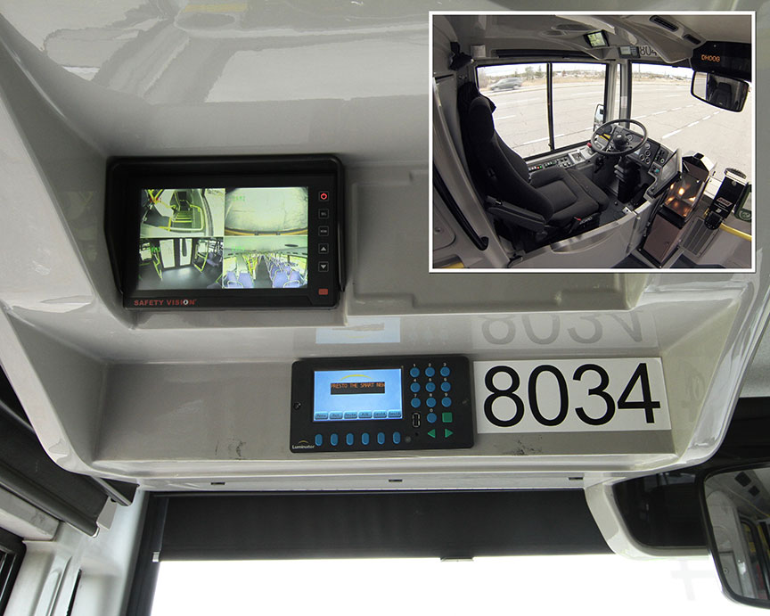 View of video monitor from driver’s seat