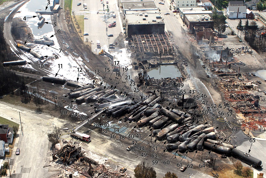 Aerial photograph of the derailment zone
