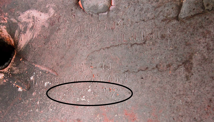Image of stamped marking R50175-182 on the head of field car no. 21