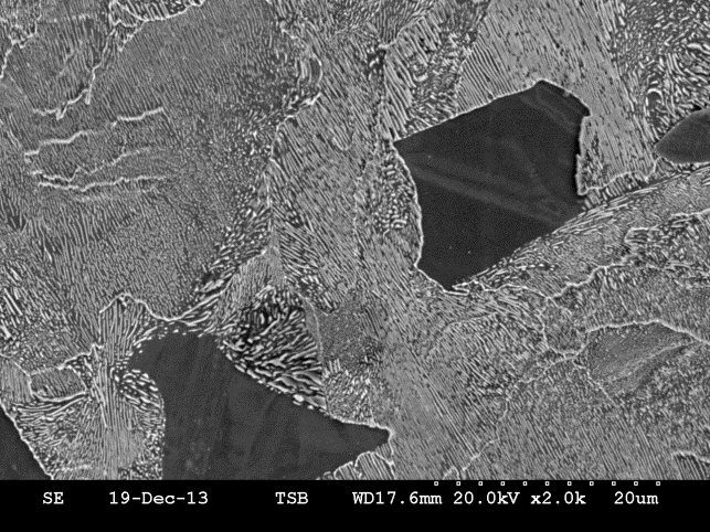 (c) Coupon 34S – SEM micrograph taken near the inner surface (Nital etch, original magnification 2000X)