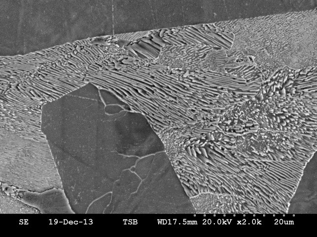 (g) Coupon 34S - SEM micrograph taken in the middle of the cross-section (Nital etch, original magnification 2000X)