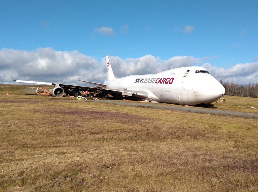 A damaged Sky Lease Cargo Boeing 747 at Halifax/Stanfield International Airport