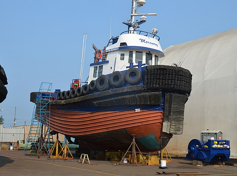 The tug <em>Ocean Monarch</em> undergoing repairs