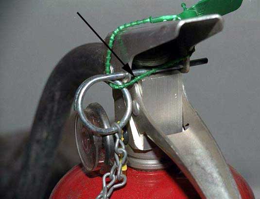 Exemplar dry chemical extinguisher - intact locking pin