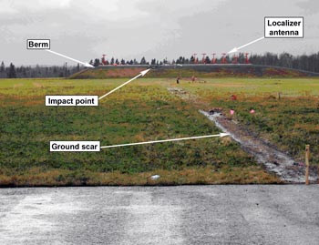 Photo of View of ground scar and initial impact point with the berm