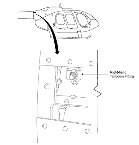 Figure 4 - Tail boom attach fitting and angle (copyright 1999-2001 by MD Helicopters Inc.)