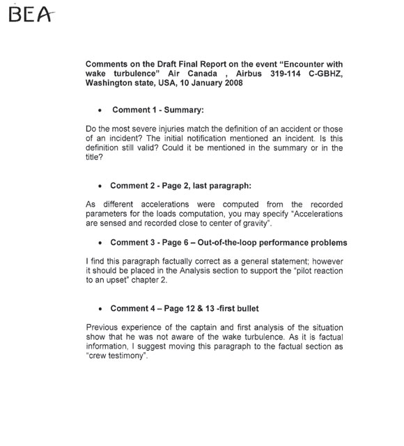 Appendix C - Comments from the Bureau d'Enquêtes et d'Analyses pour la Sécurité de l'Aviation Civile
