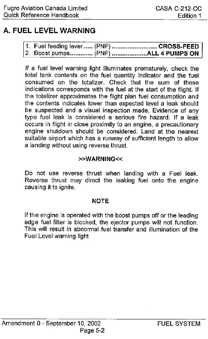 Photo of manual of fuel level warning procedures