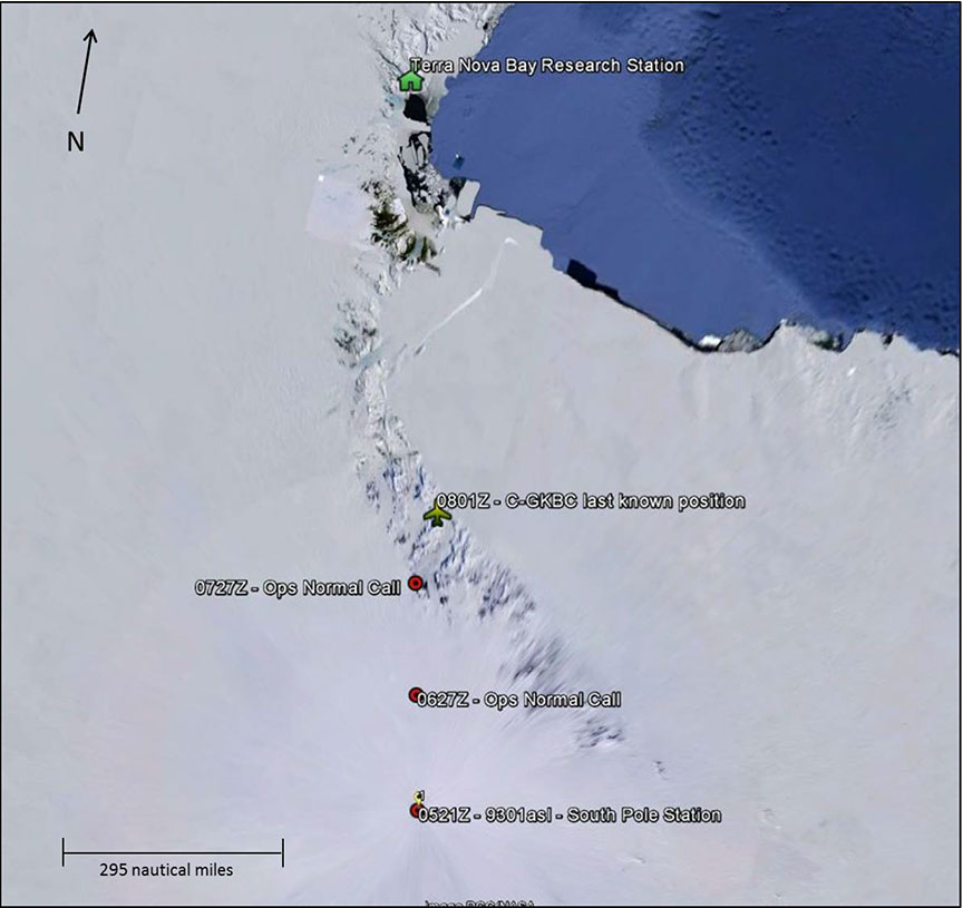 Map of the route of C-GKBC from South Pole Station to Terra Nova Bay, as described above