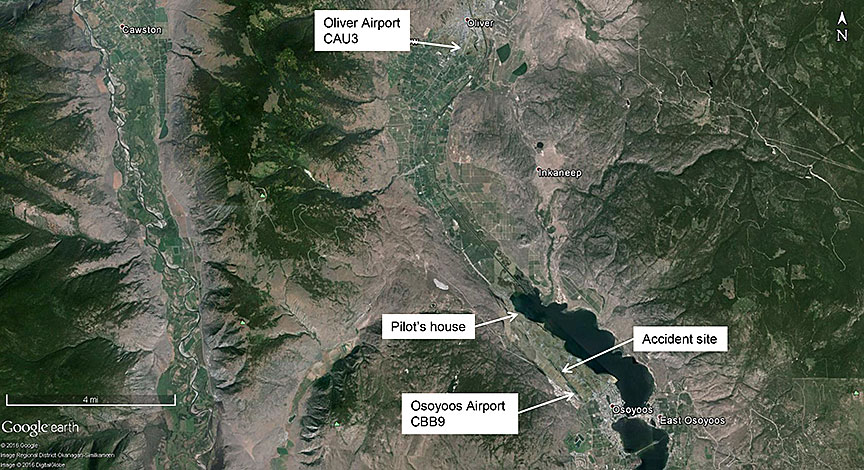 Aerial view of the general flight area (Source: Google Earth, with annotations by TSB)