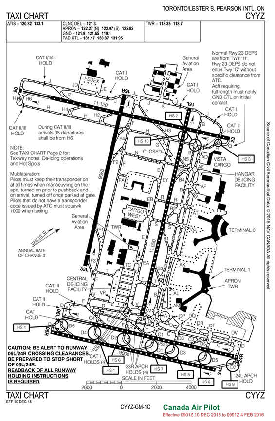 Lester B. Pearson International Airport taxi chart