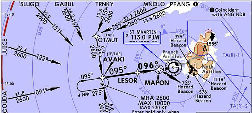 Plan view of the RNAV Rwy 10 approach to Princess Juliana International Airport