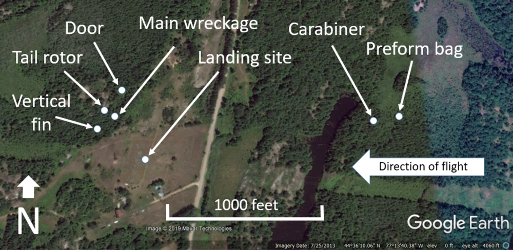Wreckage area (Source: Google Earth, with TSB annotations)