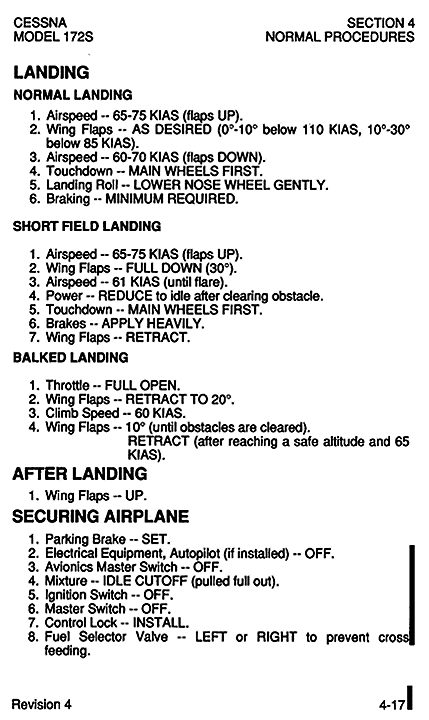 Cessna 172S Pilot's Operating Handbook, short-field landing information