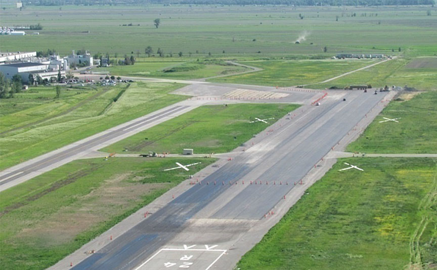 Marking (orange cones and white Xs) on first 2801 feet of Runway 24R