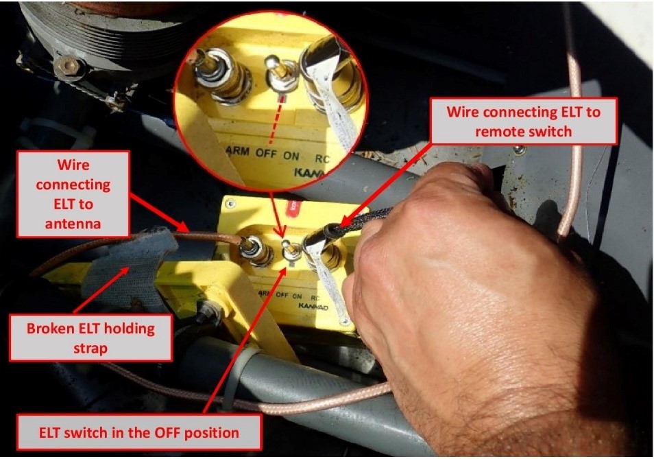 Emergency locator transmitter switch as found (Source: TSB)
