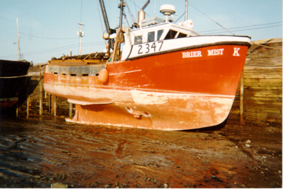 Vessel being refitted at Meteghan River, Nova Scotia