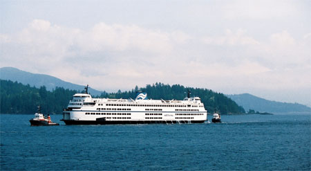 Photo 1. Ro-ro passenger ferry Queen of Surrey under tow to Langdale ferry terminal