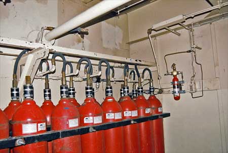 Photo 2. Bank of CO2 cylinders and distribution manifold