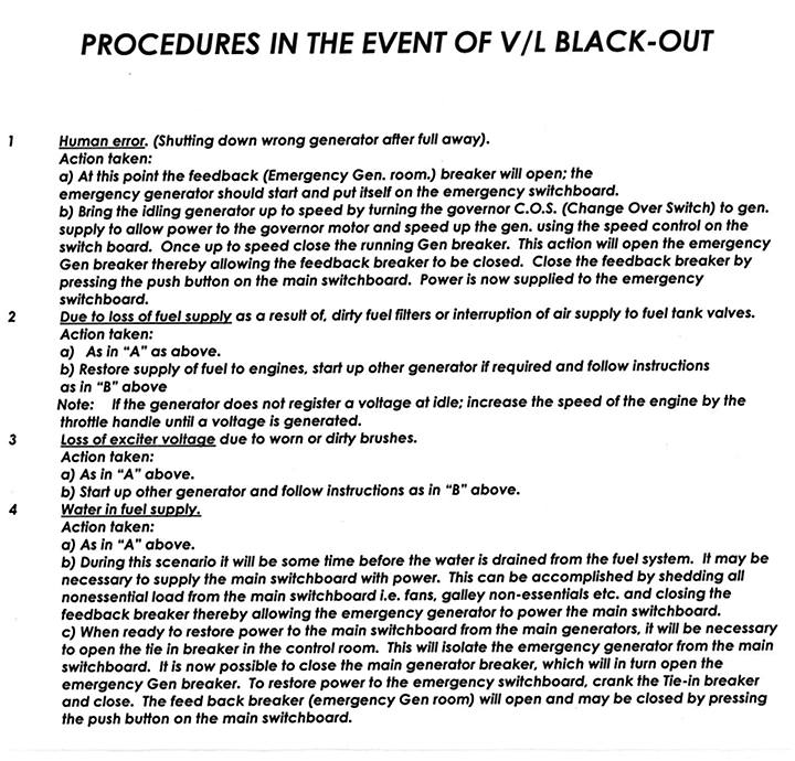 Image of engine room blackout procedures