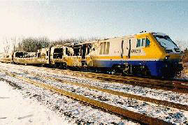 Damaged locomotive and coaches