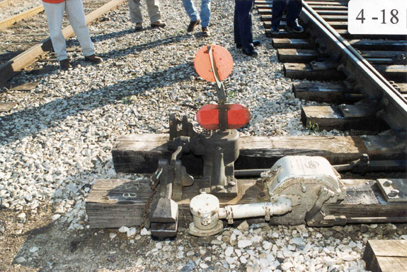 West crossover switch, Mile 46.72, lined and locked in the reversed position