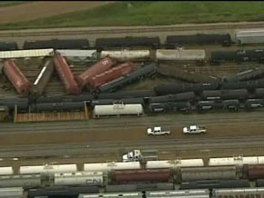 Aerial view of the derailment