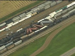 Other aerial view of the derailment