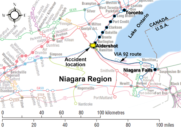 Train route and accident location