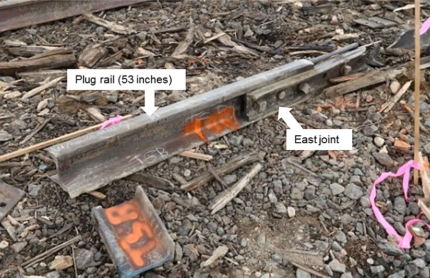 South rail showing the east joint connecting the plug rail with the parent rail