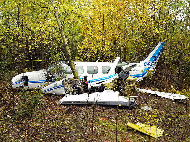 Second image of the wreckage of the Keystone Air Services Ltd. airplane in Thompson, Manitoba
