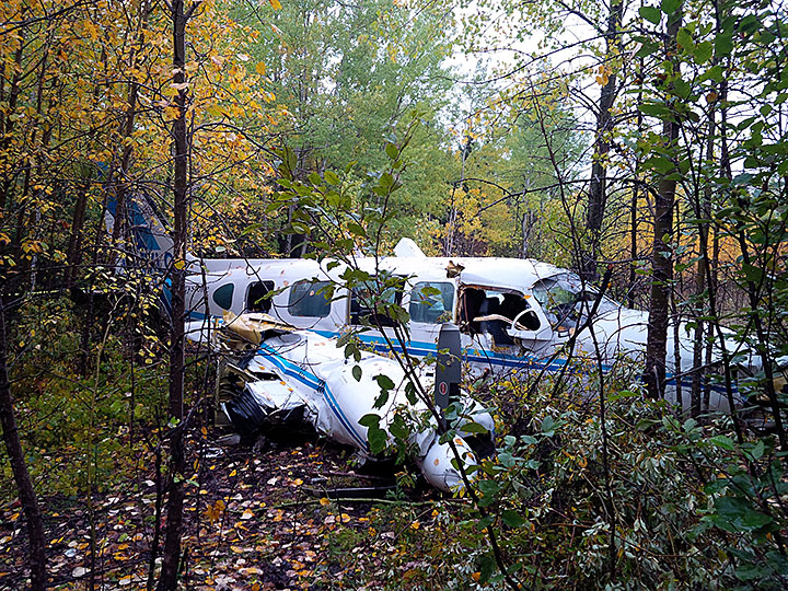Third  image of the wreckage of the Keystone Air Services Ltd. airplane in Thompson, Manitoba