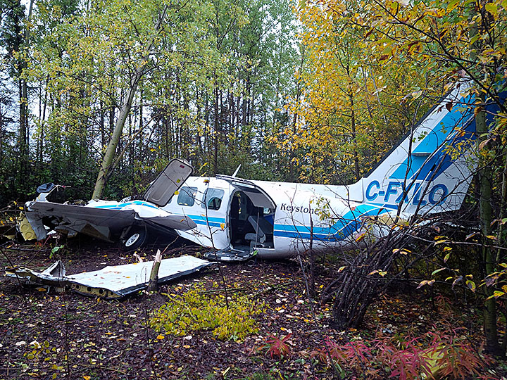 Fifth image of the wreckage of the Keystone Air Services Ltd. airplane in Thompson, Manitoba