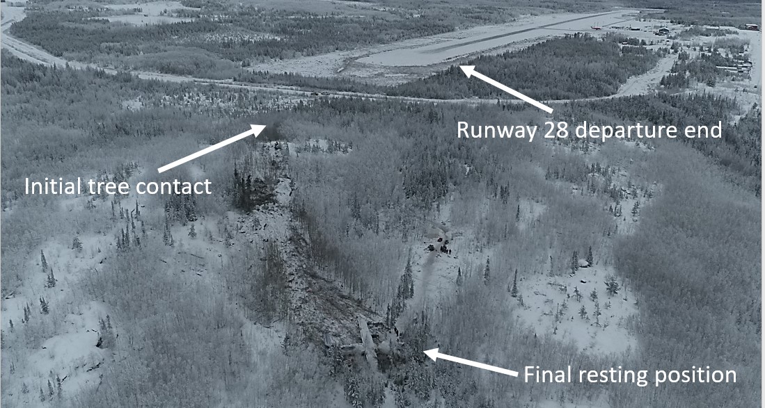 Aerial view of occurrence site (Source: Royal Canadian Mounted Police, with TSB annotations)