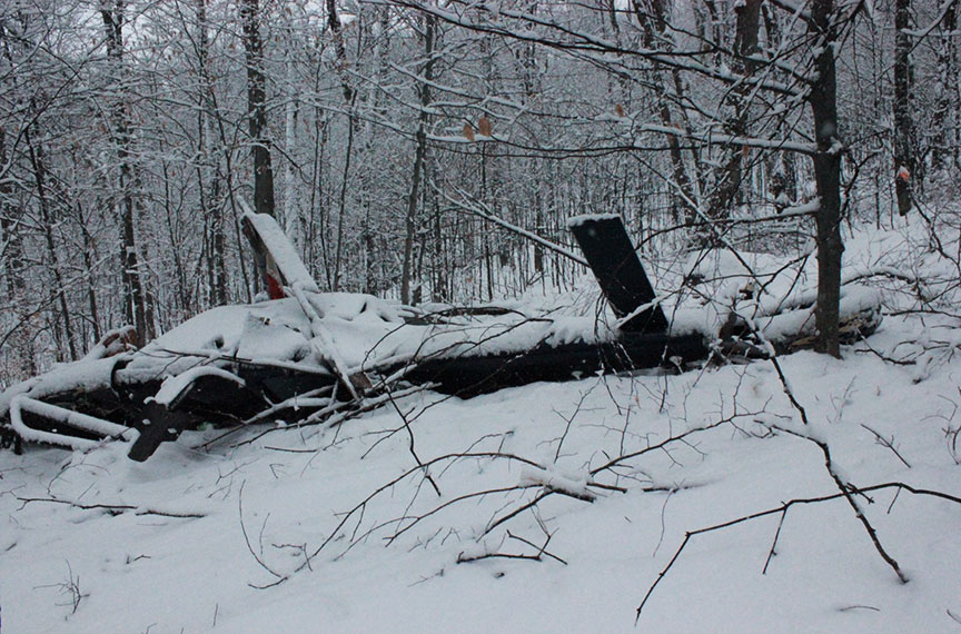 Eurocopter EC120B wreckage found on a cliff side near Sainte-Agathe-des-Monts, Quebec