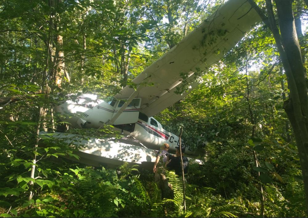 TSB investigators at the site of the August 22 accident involving a Cessna 206  near Lac-à-la-Tortue, Quebec