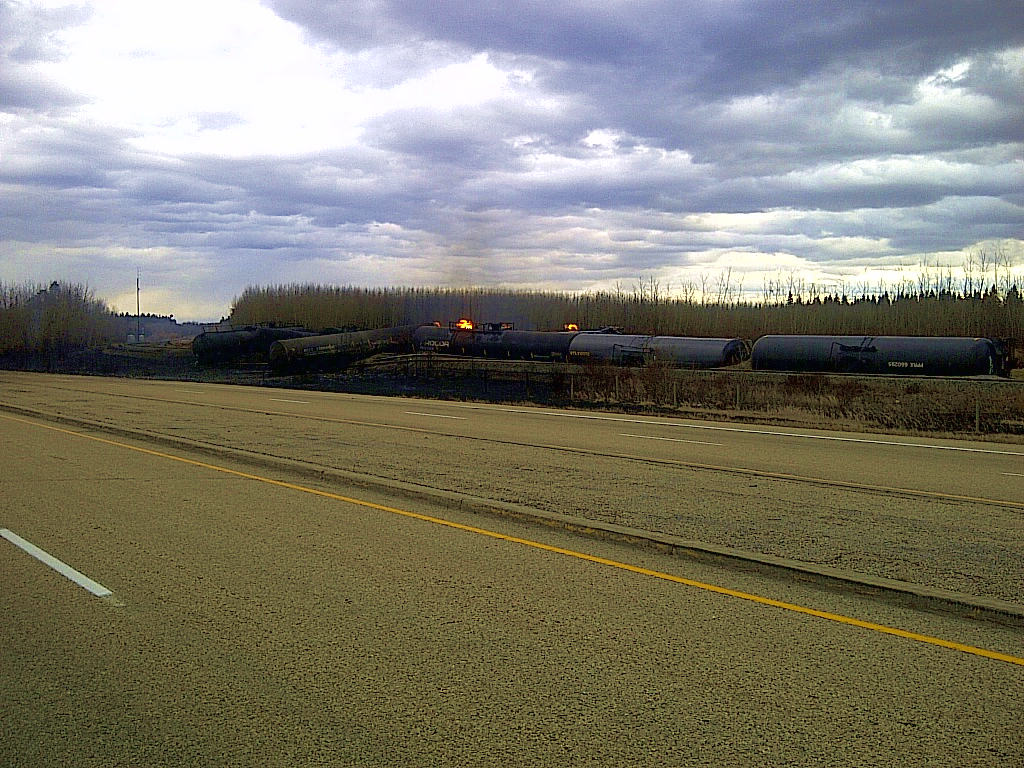 Derailed CN rail cars near Gainford Alberta
