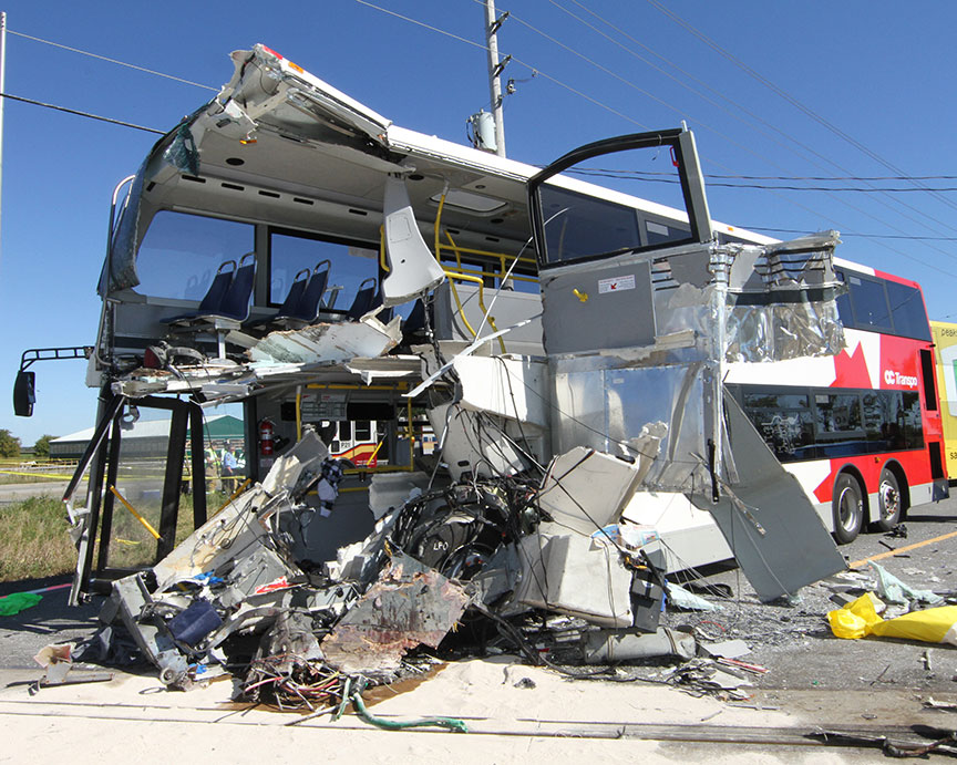 West side view of the accident bus