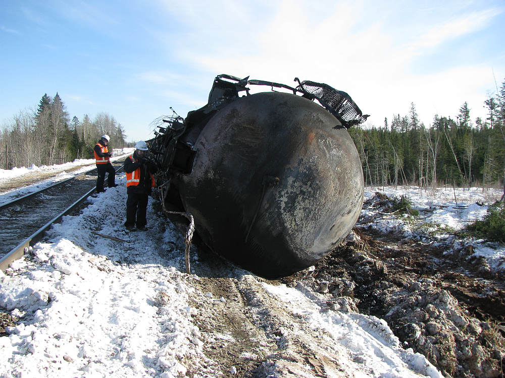 Photo 4. TSB personnel document accident site near Plaster Rock, New Brunswick