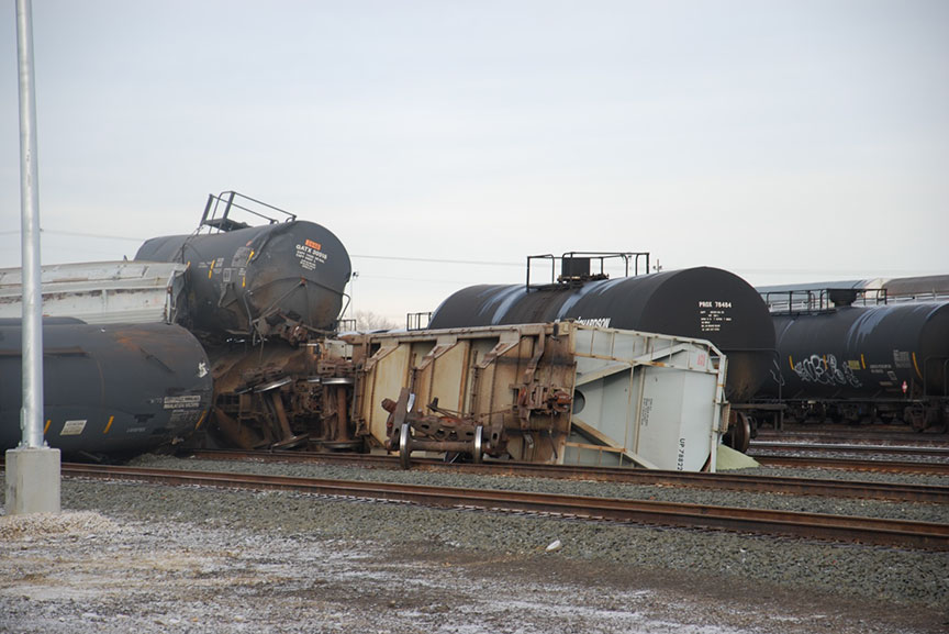 Different view of derailed cars