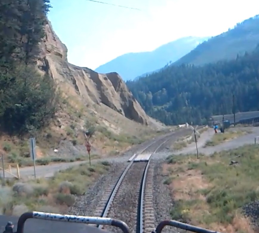 Forward-facing video from the lead locomotive on train C73152-29 at about 1630  PDT looking west as the train approaches the crossing at Mile 98.14 (Source:  Canadian Pacific Railway)