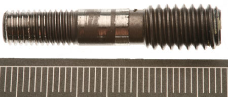 Image of a stud removed from another Cougar Helicopters' MGB (scale in mm).