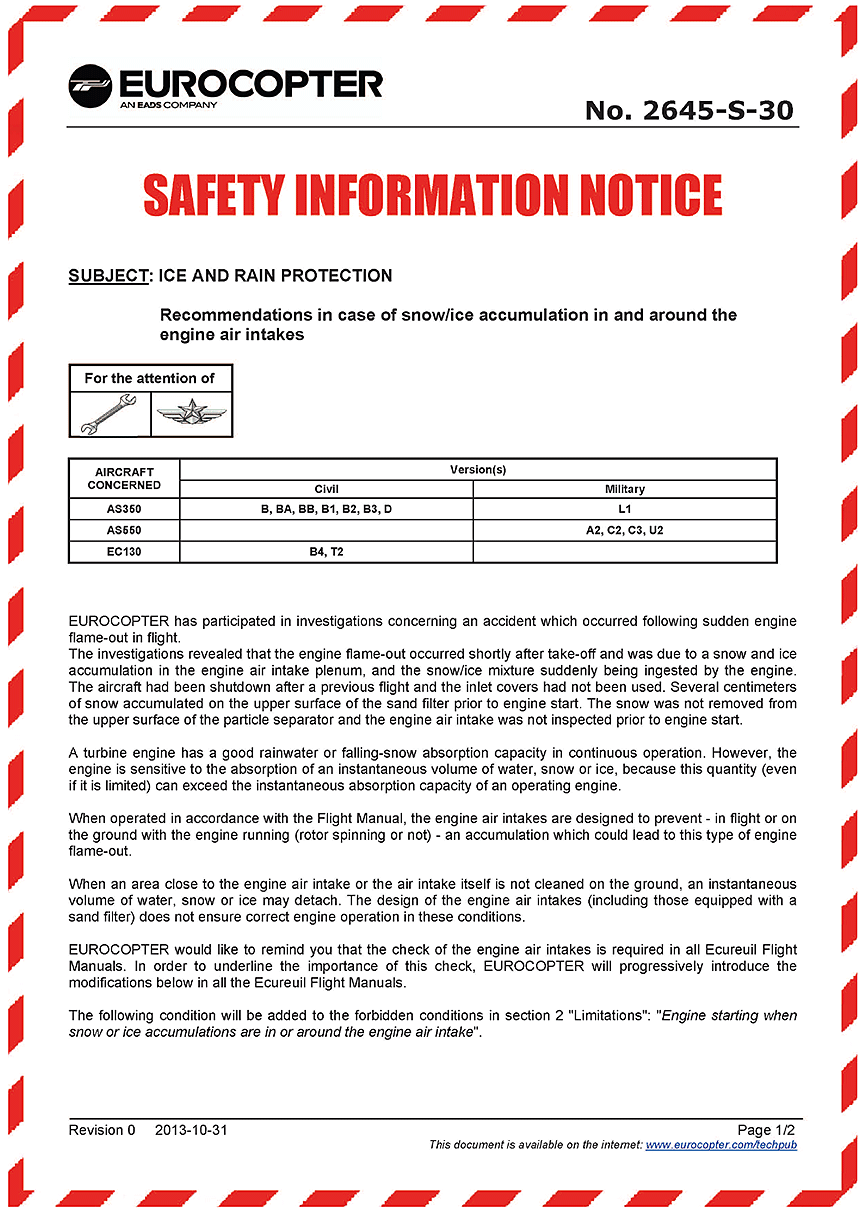 Image of page 1 of the Eurocopter Safety Information Notice No. 2645-S-30