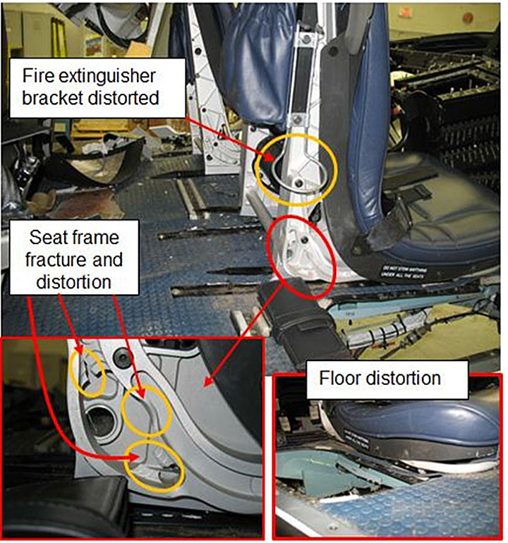 Image of seat and floor damage as described above